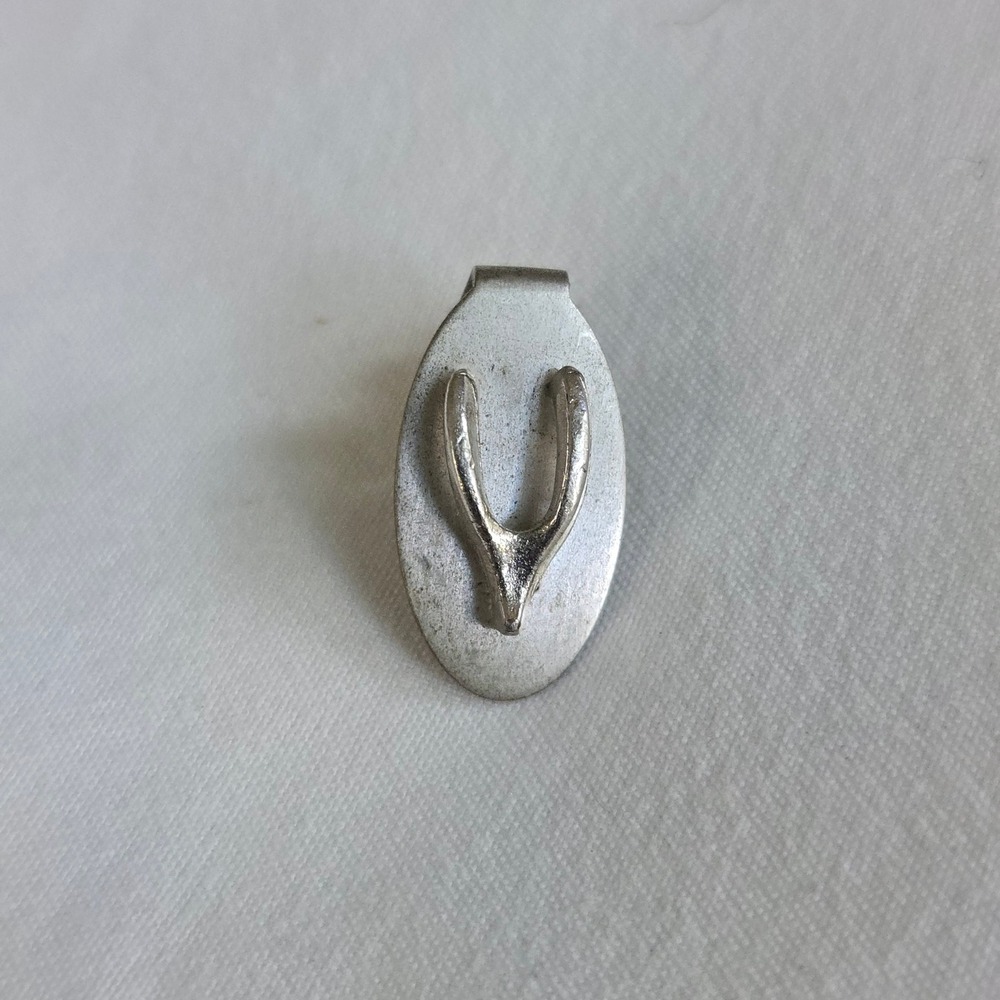 VTG Wishbone Collar Tie Clip Lucky Charm  Silver Tone Formal Accessory Unbranded